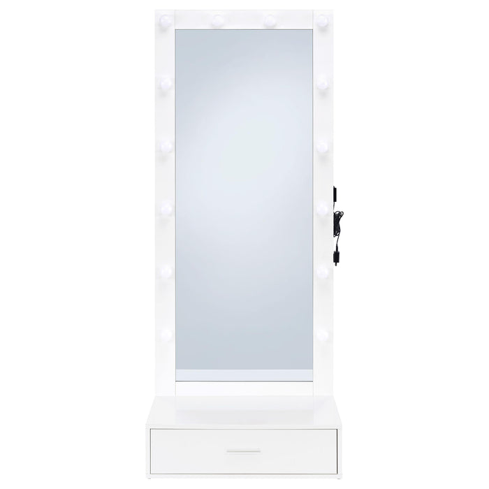 Spector 1-drawer Lighted Full-Length Floor Mirror White High Gloss