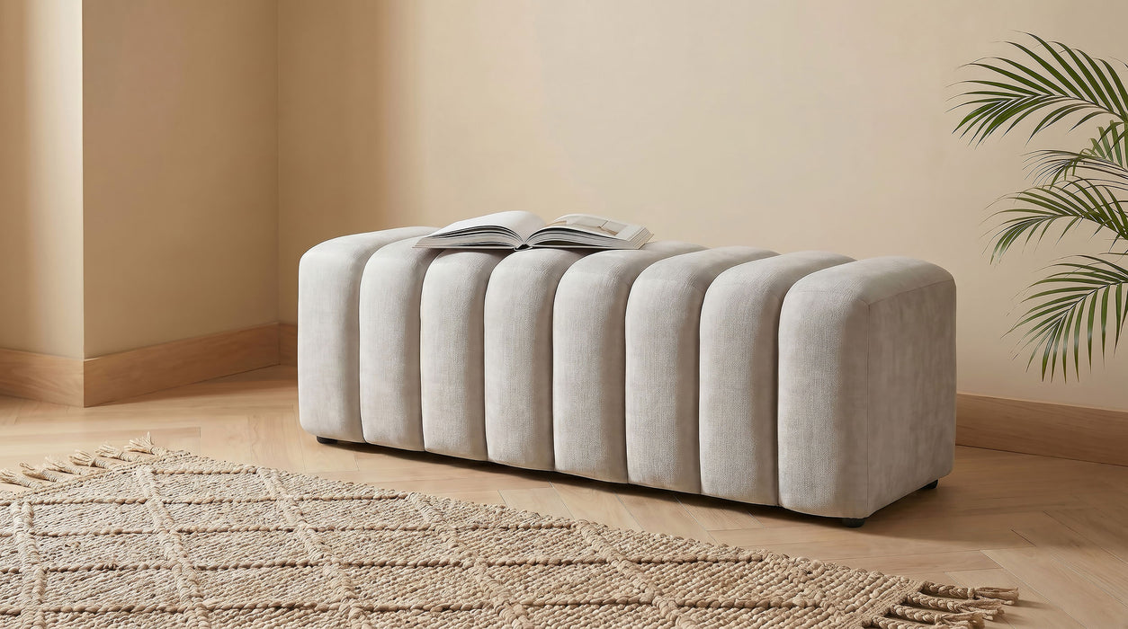 Summer Chenille Upholstered Channel Accent Bench Beige