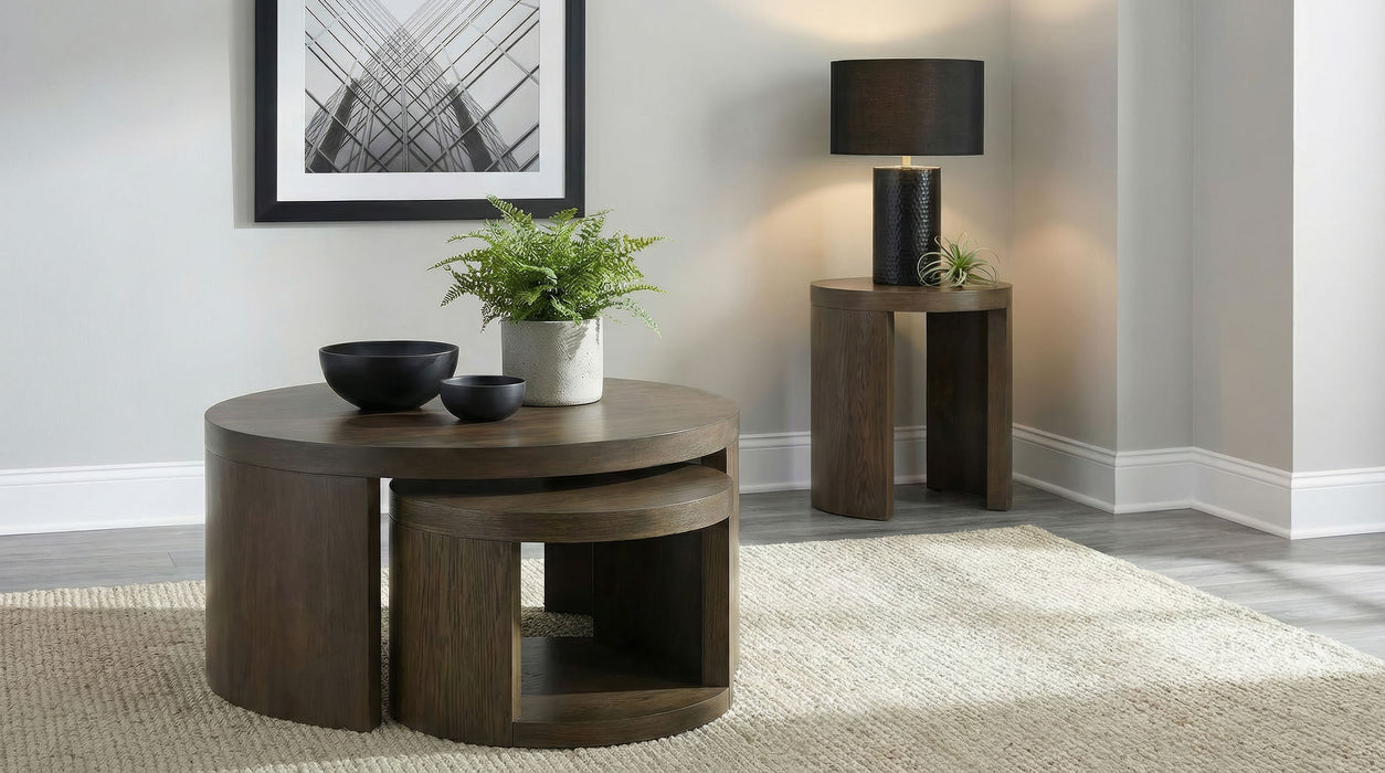 Sweeney 2-piece Round Wood Occasional Nesting Table Set Dark Walnut