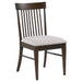 Pair of CoasterEveryday Everton wood dining side chairs in dark walnut finish, showcasing their sleek, modern design and sturdy construction.