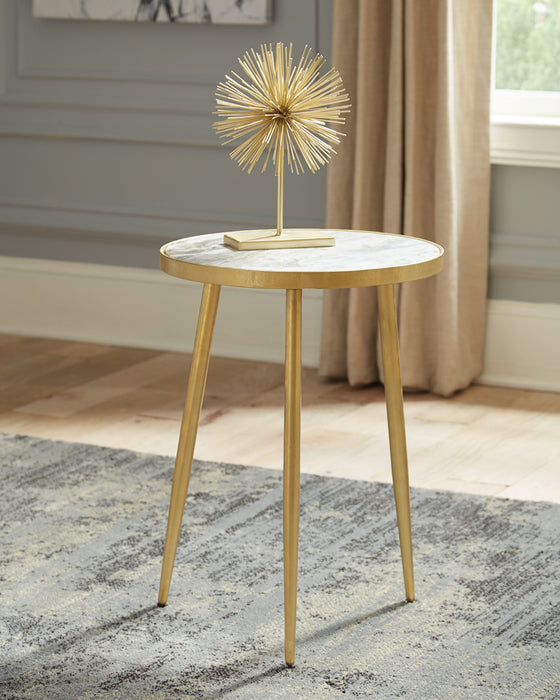 CoasterEveryday Acheson round marble top side table with white marble and gold-finished metal frame, modern furniture accent.