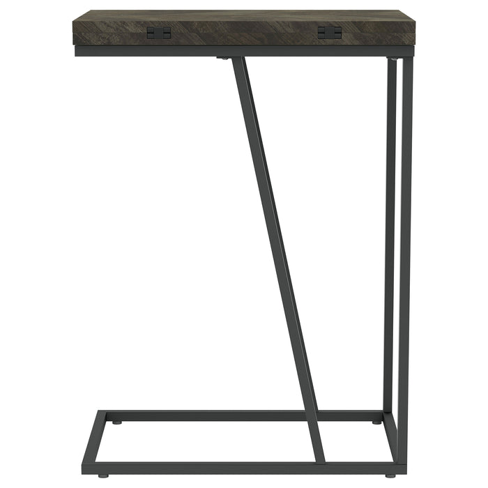 Grey Carly expandable engineered wood C-shaped side table with modern design, perfect for living room or bedroom use.