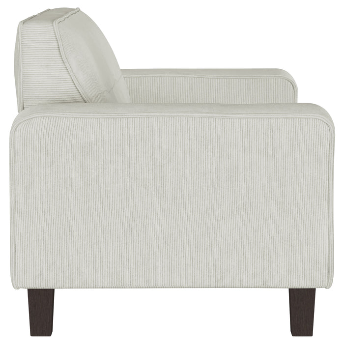 Deerhurst 3-piece upholstered track arm sofa set in greige fabric, featuring plush cushions and modern furniture design.