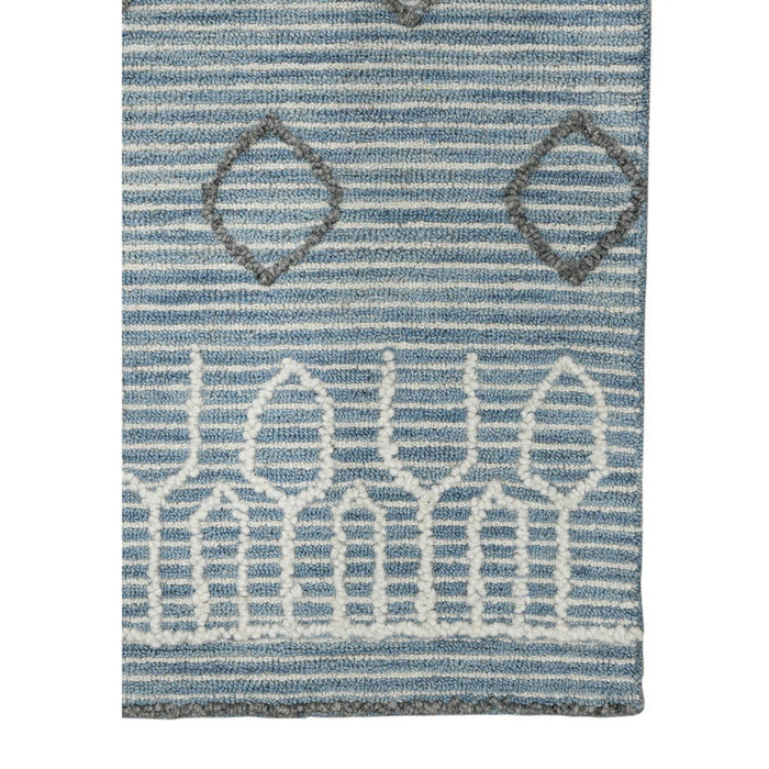 9' X 13' Wool Geometric Hand Hooked Area Rug - Blue