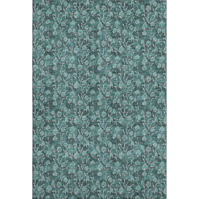 10' X 14' Floral Washable Area Rug With UV Protection (656472) - Teal / Ivory