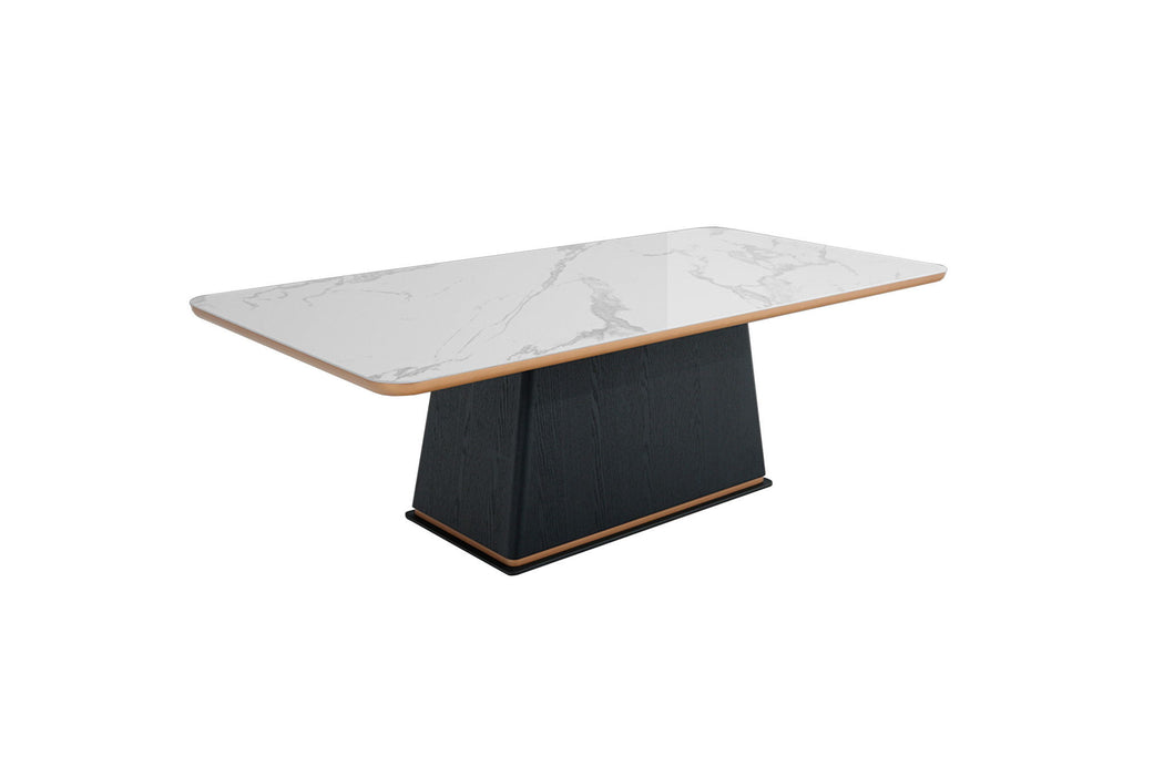 Ceramic Wood Pedestal Base Dining Table - White / Black