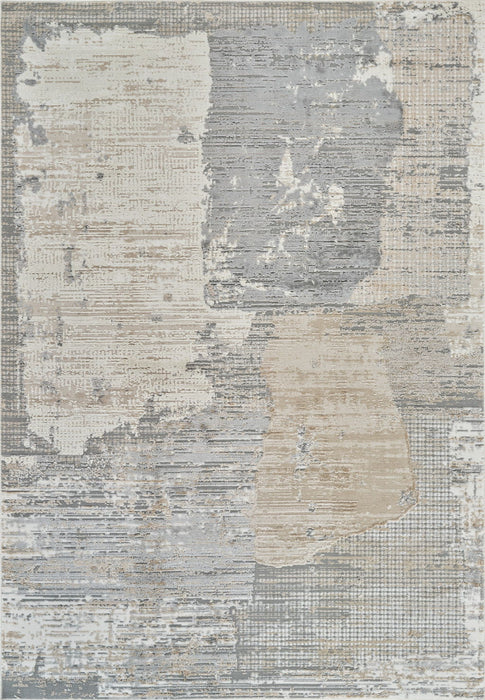 7.9' x 7.9' Abstract Distressed Polypropylene Area Rug - Cream And Beige