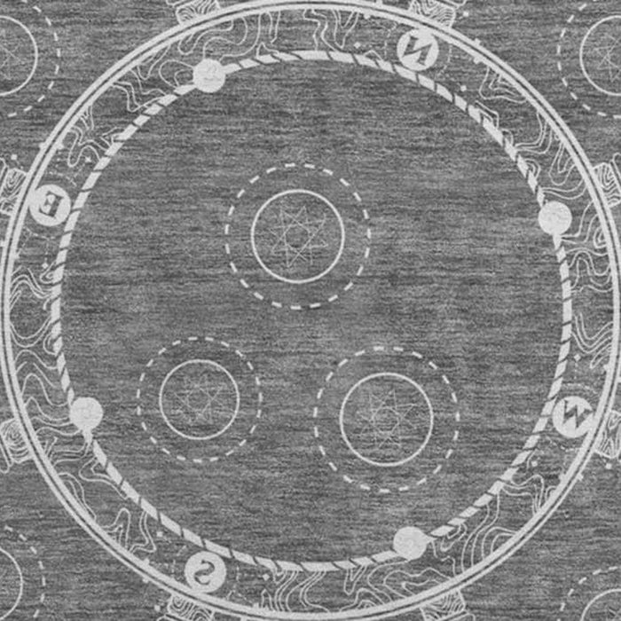 8' Nautical Washable Round Rug With UV Protection - Gray And Ivory