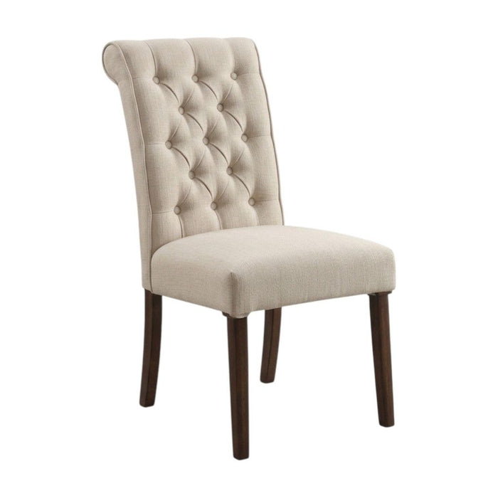 Tufted Linen And Solid Wood Dining Side Chairs (Set of 2) - Beige