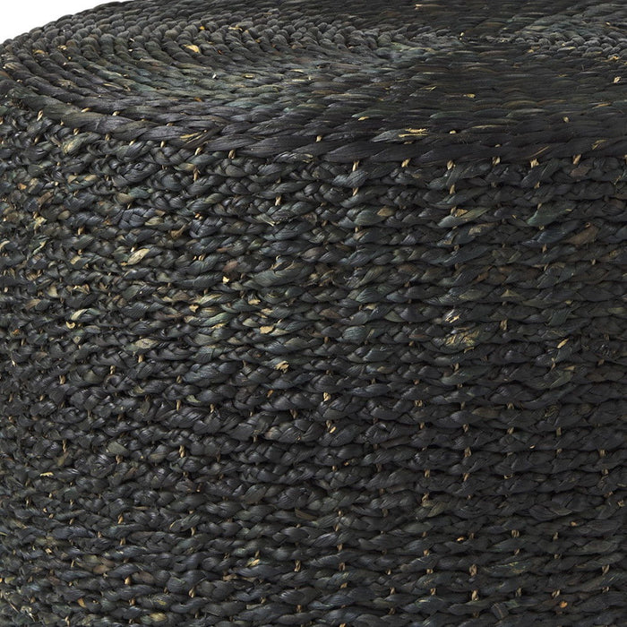 30" Water Hyacinth Round Pouf Ottoman - Black