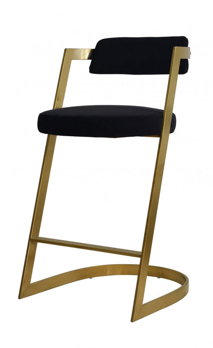 Velvet And Stainless Steel Low Back Counter Height Bar Chair - Black And Gold