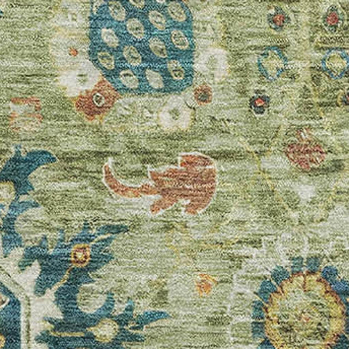 10' X 14' Oriental Washable Area Rug With UV Protection (708325) - Artichoke Green / Rust / Gold