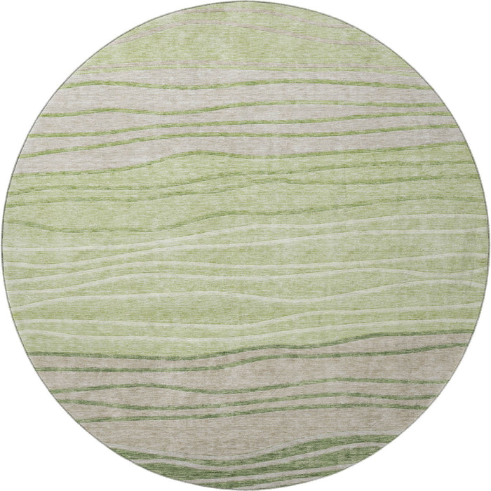 8' Striped Washable Round Rug With UV Protection - Artichoke Green And Taupe