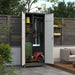 Large Giga outdoor storage cabinet with vertical design, shelves, and secure lock for outdoor organization.