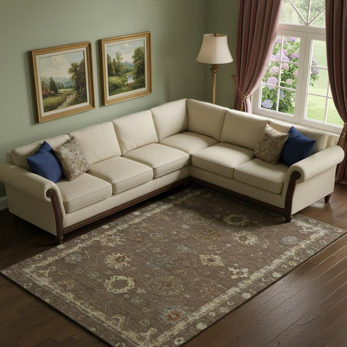10' X 14' Oriental Washable Area Rug With UV Protection (716401) - Chocolate / Beige