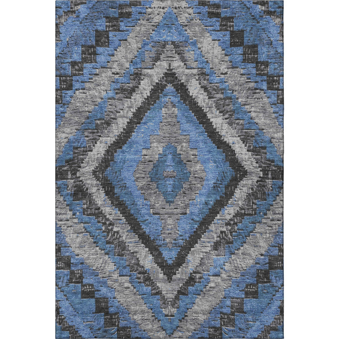 10' X 14' Diamond Washable Area Rug With UV Protection (707059) - Blue / Charcoal / Gray