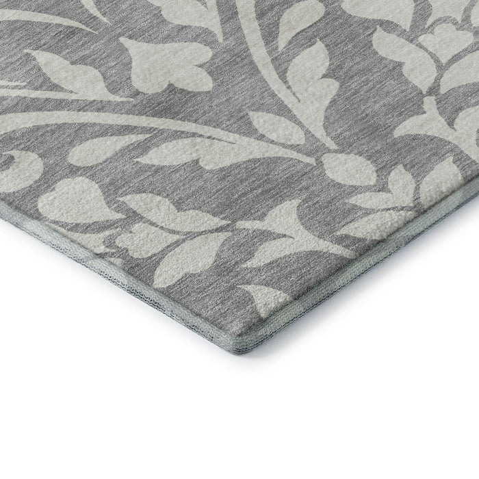 10' X 14' Floral Washable Area Rug With UV Protection (669612) - Gray / Ivory