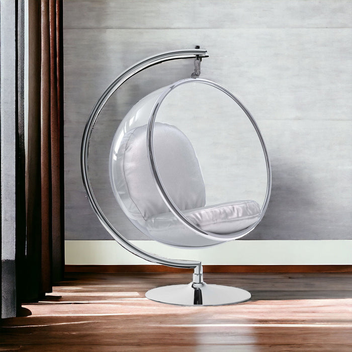 Acrylic With Faux Leather Balloon Chair - Silver And Clear