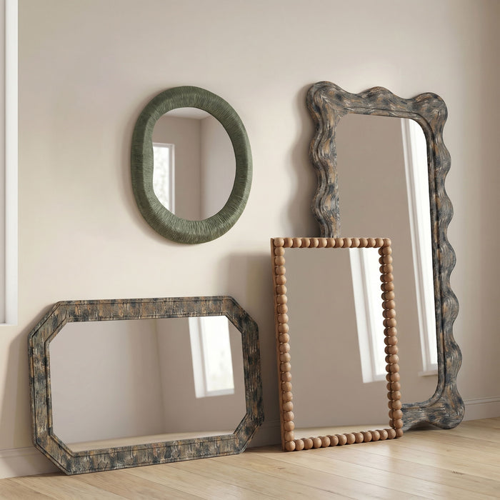 Charlene Watercolor Print 35x59-inch Jewel Wall Mirror by TOV Furniture, showcasing a decorative mirror with watercolor-inspired design.