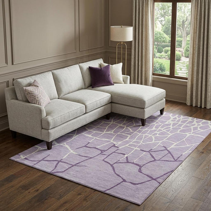 10' X 14' Abstract Geometric Washable Area Rug With UV Protection (682295) - Lavender / Ivory