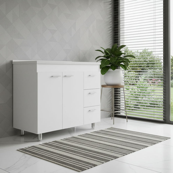 Wood Lacquered Door Gloss Finish Door Accent Cabinet With Three Drawers - White
