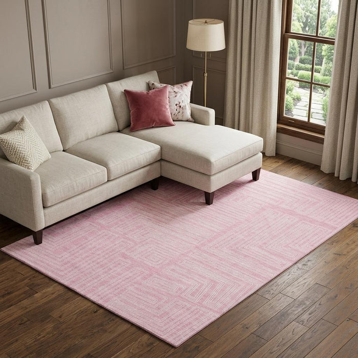 10' X 14' Geometric Washable Area Rug With UV Protection (682001) - Pink / Ivory