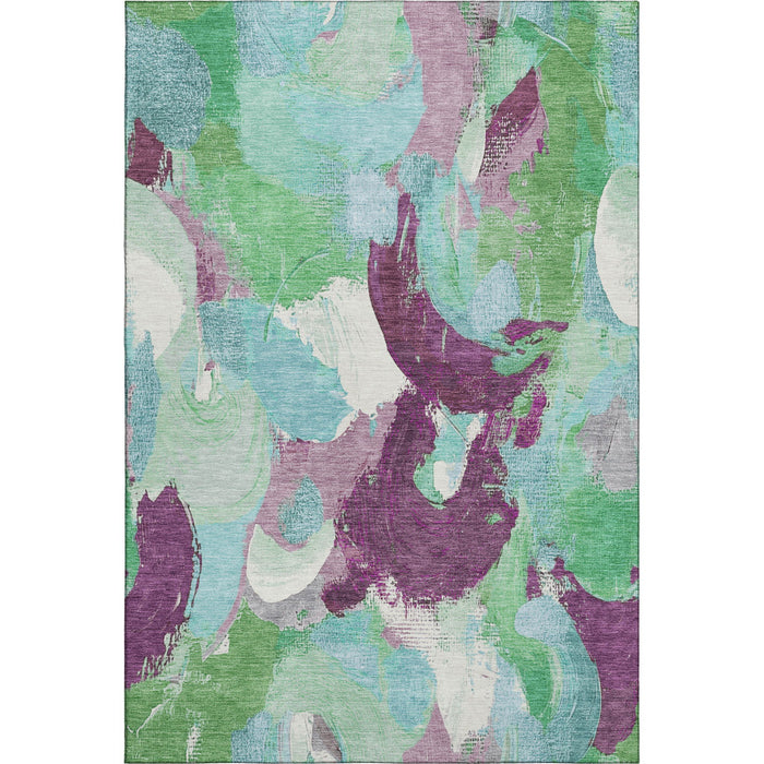 10' X 14' Abstract Washable Area Rug With UV Protection (709606) - Teal / Purple / Green