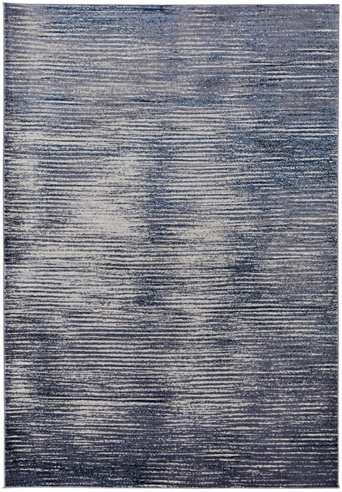 12' x 15' Striped Power Loom Distressed Area Rug - Blue Gray And Ivory