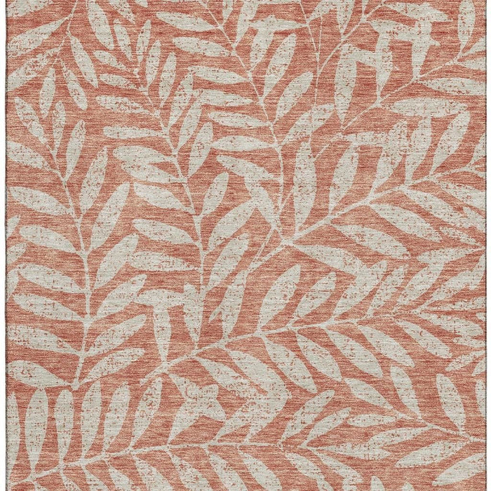 10' X 14' Floral Washable Area Rug With UV Protection (671492) - Salmon / Beige