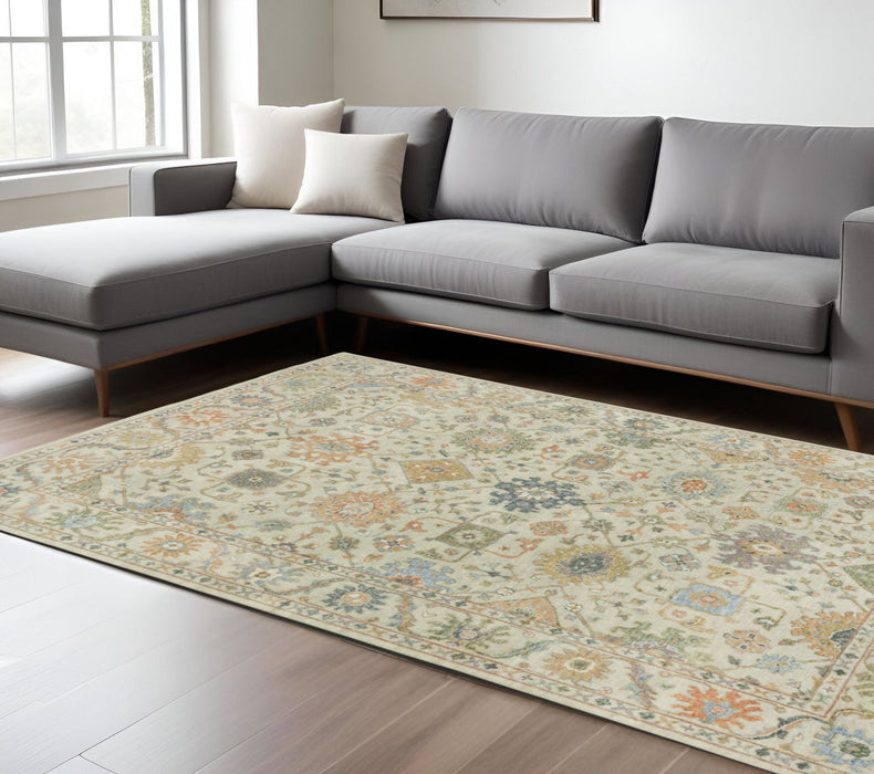 8' X 10' Wool Oriental Hand Knotted Area Rug With Fringe - Beige And Green