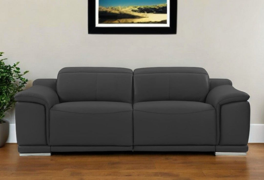Italian Leather USB Sofa With Silver Legs - Dark Gray