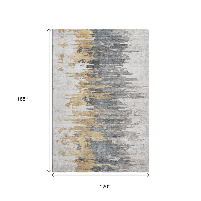 10' X 14' Abstract Washable Area Rug With UV Protection (656945) - Ivory / Gold / Gray