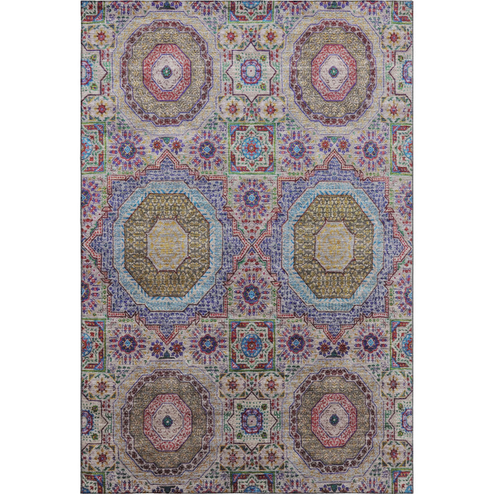 10' X 14' Medallion Washable Area Rug With UV Protection (708229) - Purple / Teal / Red