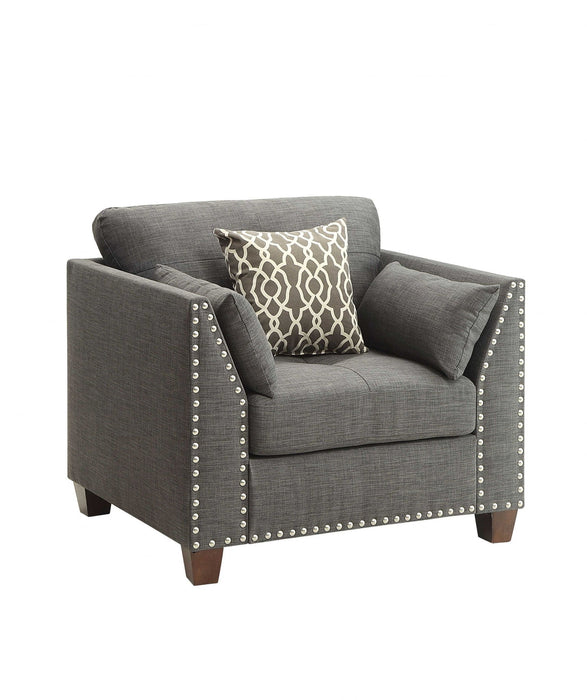 Linen Arm Chair - Charcoal And Brown