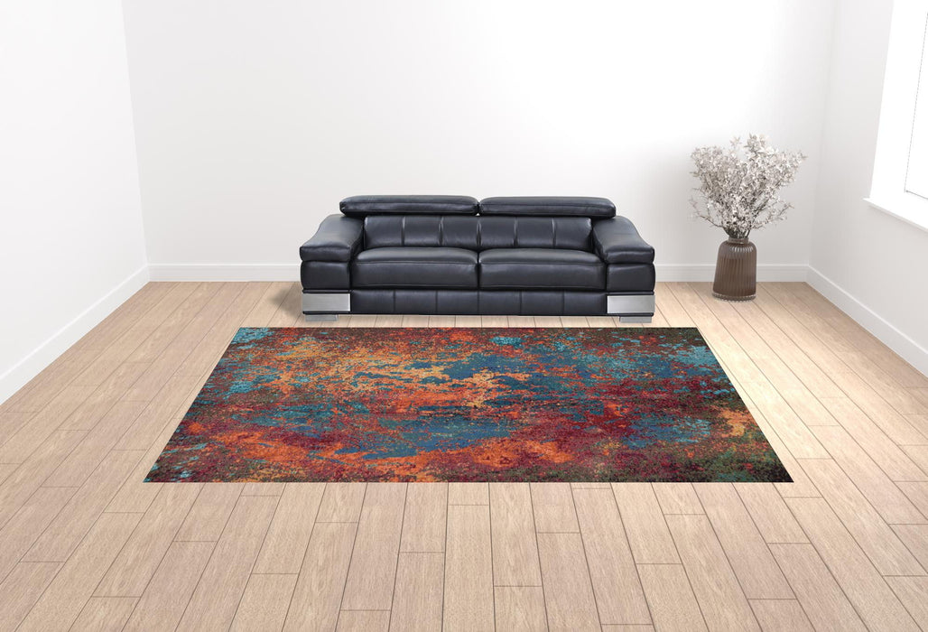 10' x 14' Abstract Power Loom Area Rug - Blue And Orange