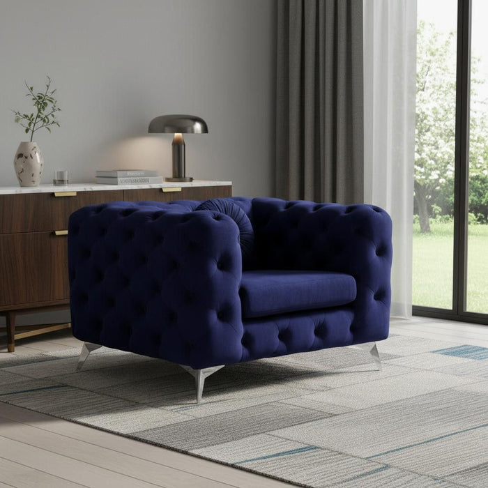 Fabric And Black Tufted Arm Chair 41" - Blue