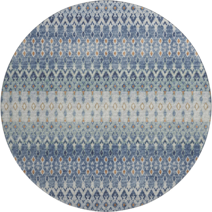 8' Tribal Distressed Washable Round Rug With UV Protection (643806) - Aqua / Gray / Orange