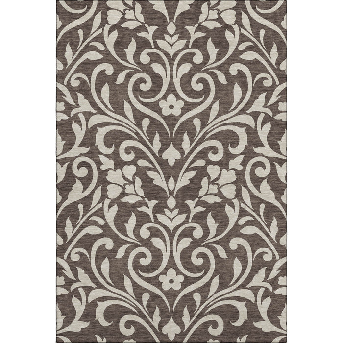 10' X 14' Floral Washable Area Rug With UV Protection (669594) - Chocolate / Beige