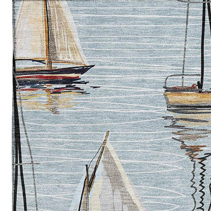 8' X 10' Nautical Washable Area Rug With UV Protection - Sky Blue