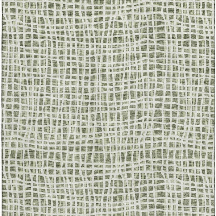 10' X 14' Striped Washable Area Rug With UV Protection - Green / Ivory