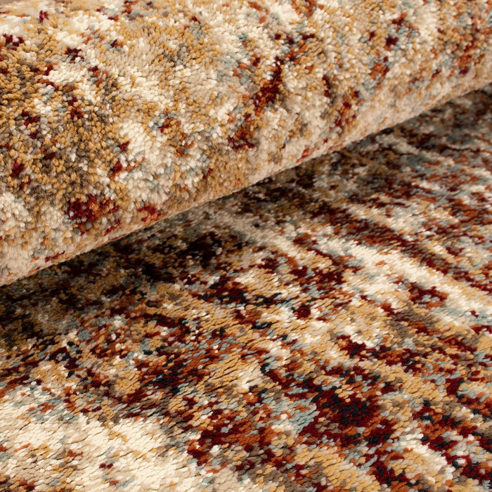 9' x 12' Abstract Power Loom Distressed Stain Resistant Area Rug - Maroon And Gold