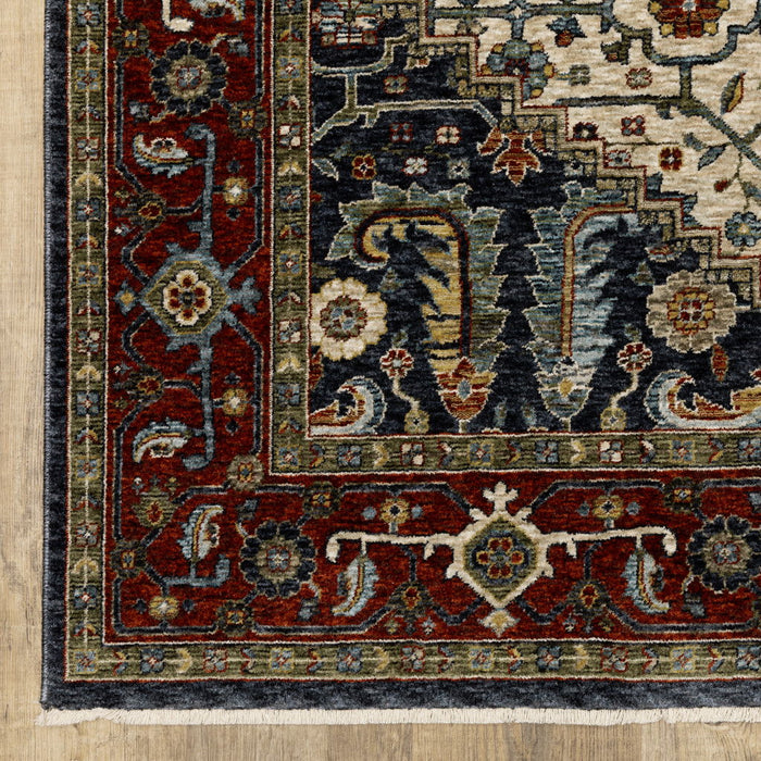 7' x 10' Oriental Power Loom Area Rug With Fringe - Beige And Ivory