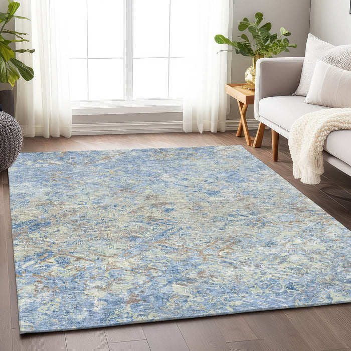 10' X 14' Diamond Washable Area Rug With UV Protection - Sky Blue