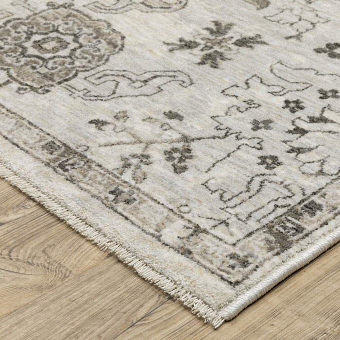 10' X 13' Oriental Area Rug With Fringe - Ivory And Gray