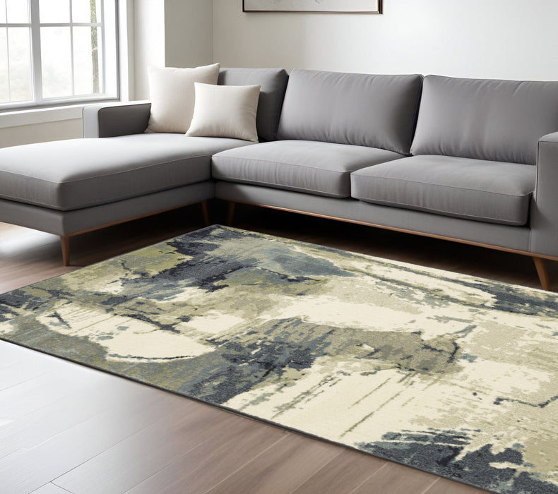 10' x 13' Abstract Power Loom Stain Resistant Area Rug - Blue Light Blue Gray Sage Beige And Ivory