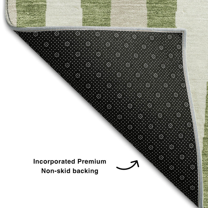 10' X 14' Geometric Washable Area Rug With UV Protection (670057) - Green / Ivory