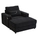 Giga modern stationary armchair and chaise lounge sofa with storage ottoman, USB ports, cup holders, phone holder, and side pockets.