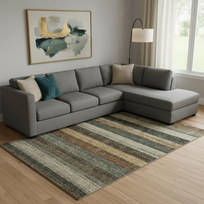 10' X 14' Striped Washable Area Rug With UV Protection (706211) - Khaki / Gray / Beige
