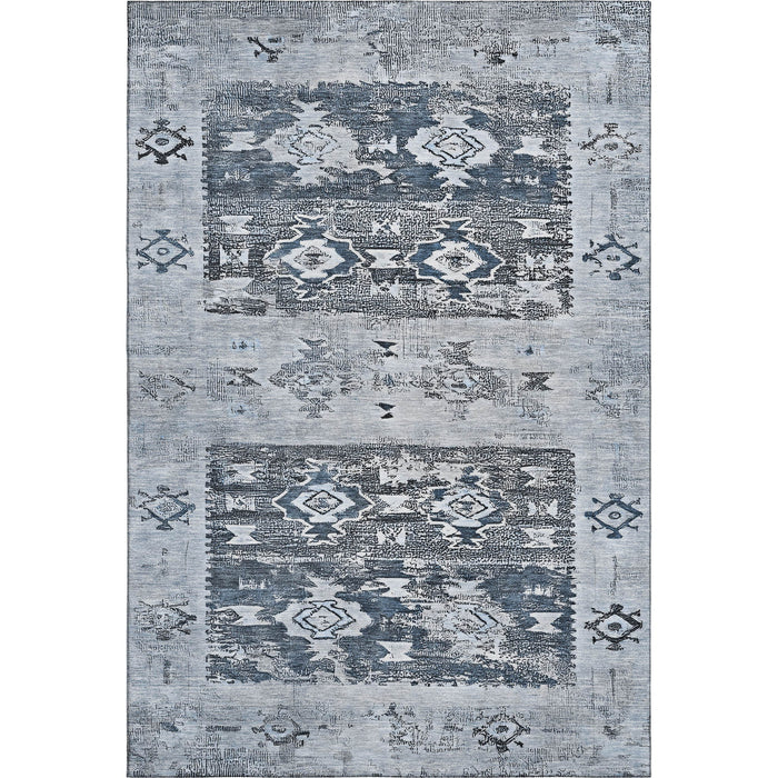 10' X 14' Southwestern Washable Area Rug With UV Protection (696428) - Blue / Ivory / Gray