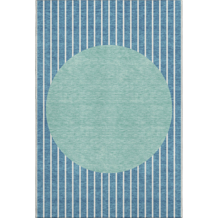 10' X 14' Striped Washable Area Rug With UV Protection (678329) - Teal / Ivory / Aqua
